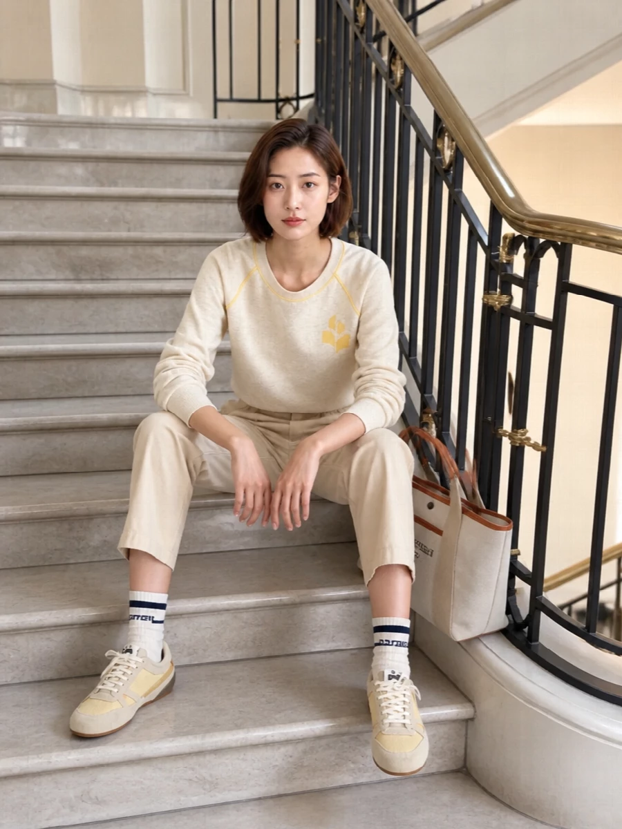 Isabel marant sweatshirt with beige trousers