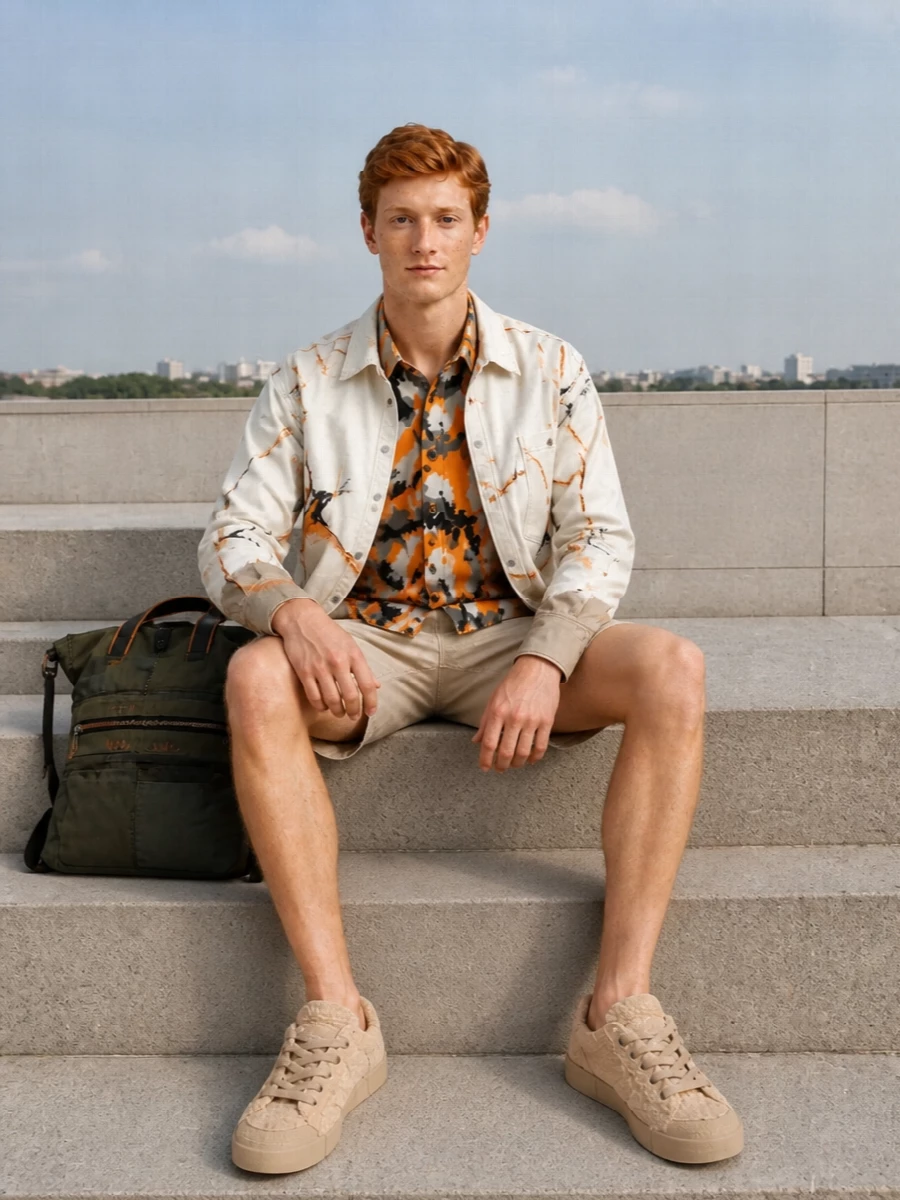 Dolce gabbana orange camo shirt sand shorts outfit