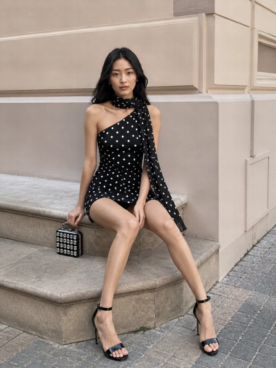 Self portrait polka dot mini dress party outfit