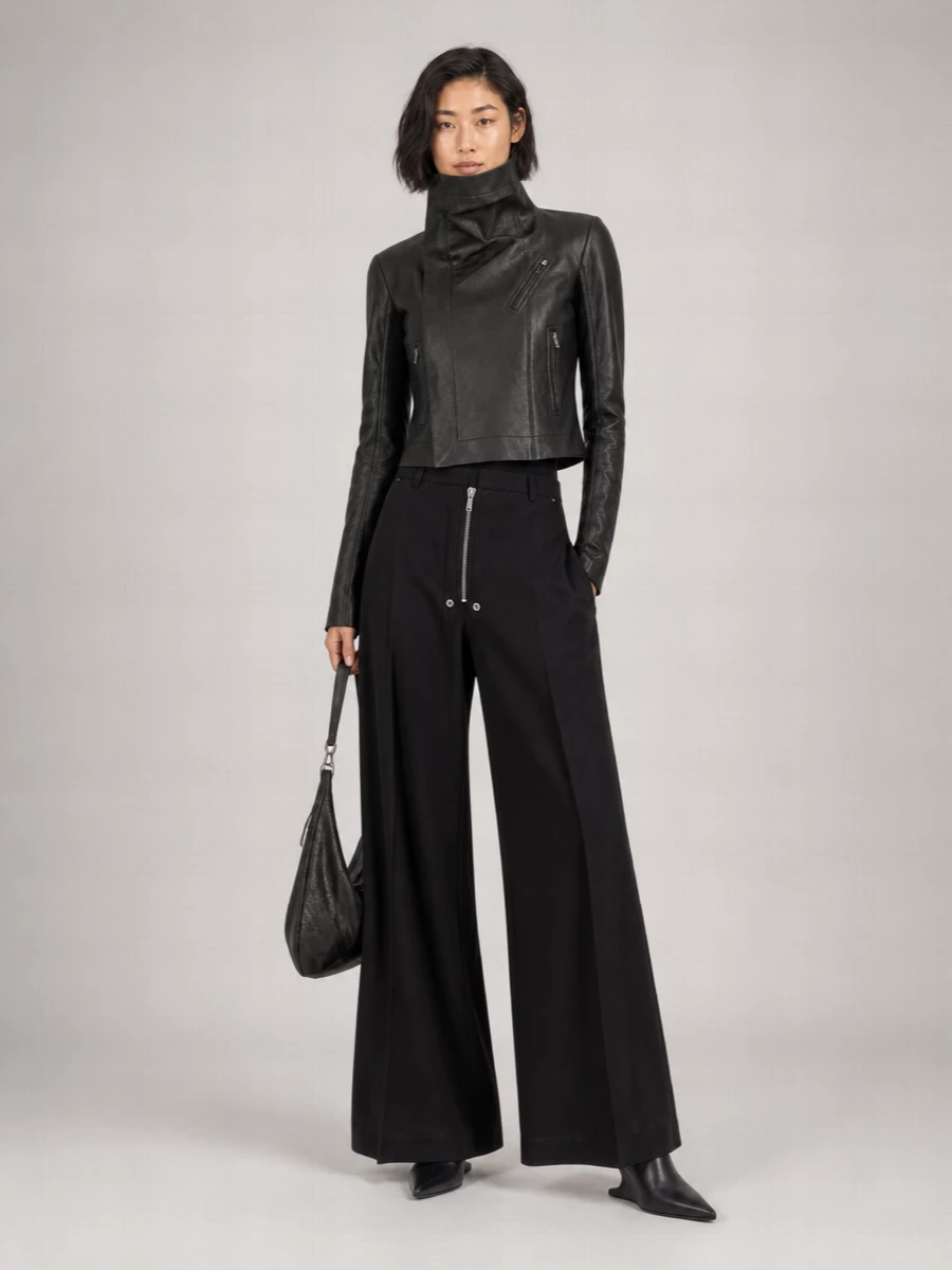Rick Owens Lamb Leather Double-Breasted Biker Jacket