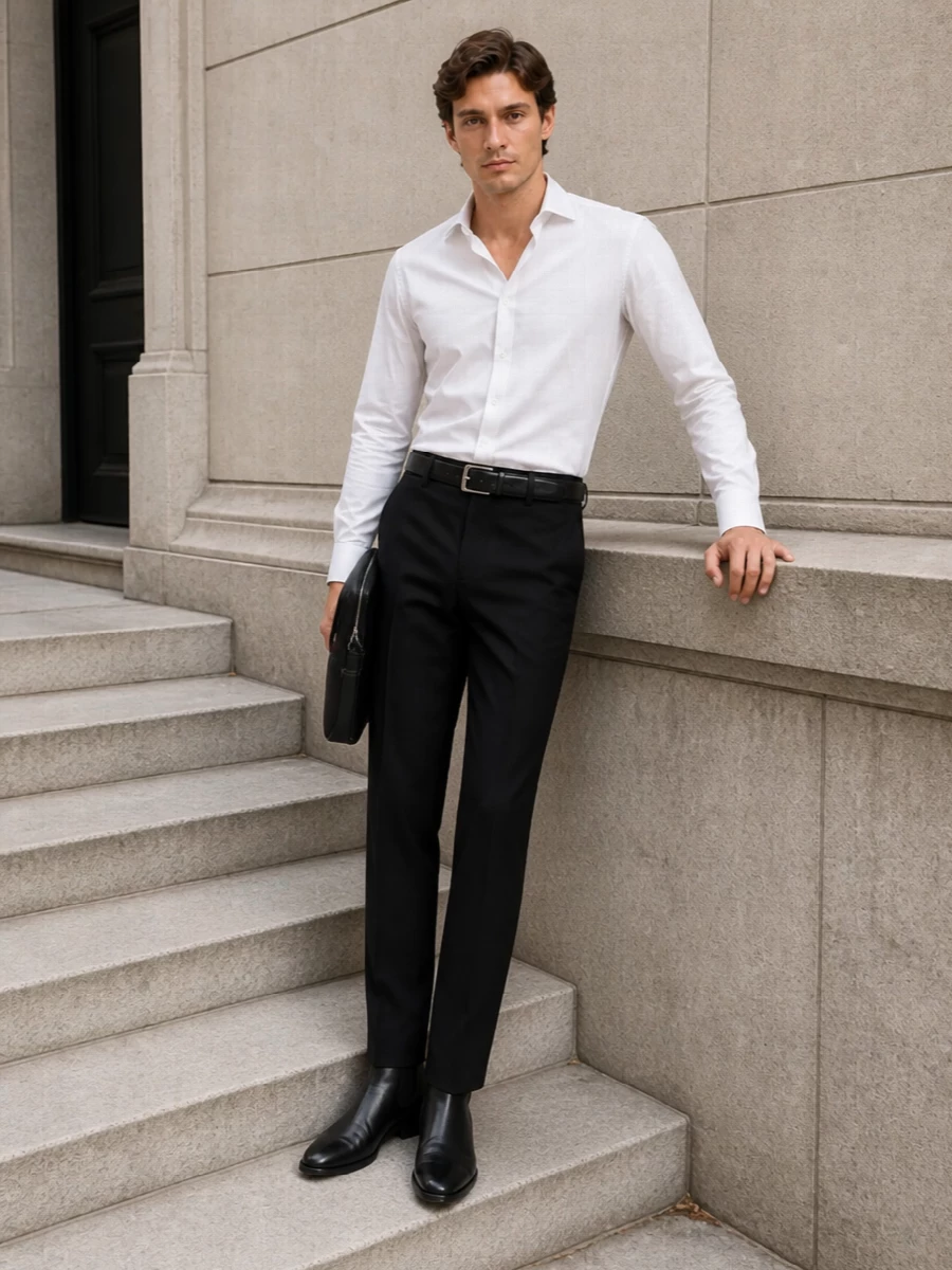 Maison margiela black trouser white shirt outfit