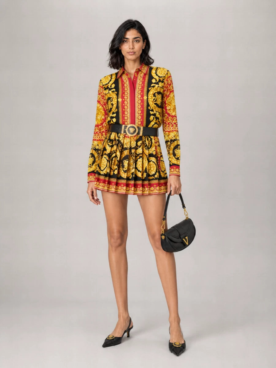 Versace Silk Printed High-Rise Pleated Mini Skirt