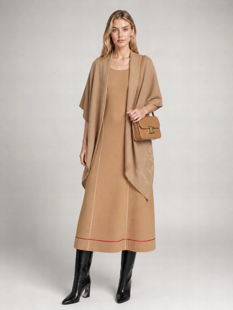 Fendi Cashmere Blend Fine Knit Logo Cape