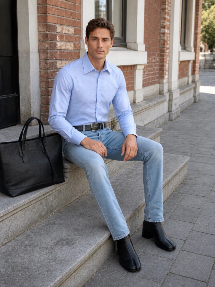 Maison margiela jeans sky blue shirt tabi boots