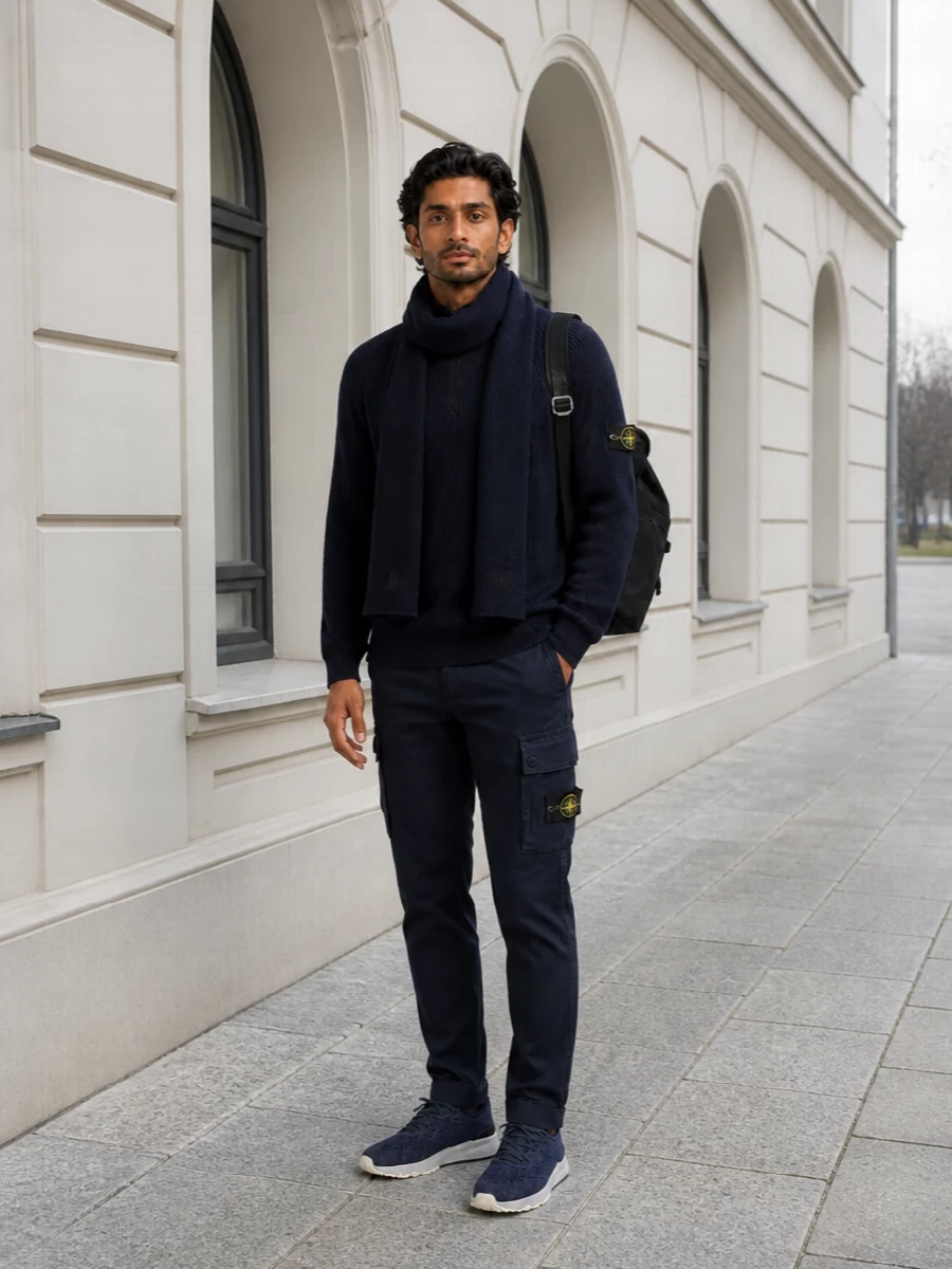 Stone island navy half zip cargo trousers sneakers