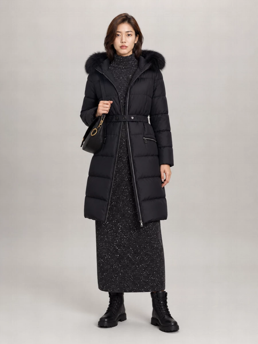Moncler Down Quilted Belted Long Puffer Coat