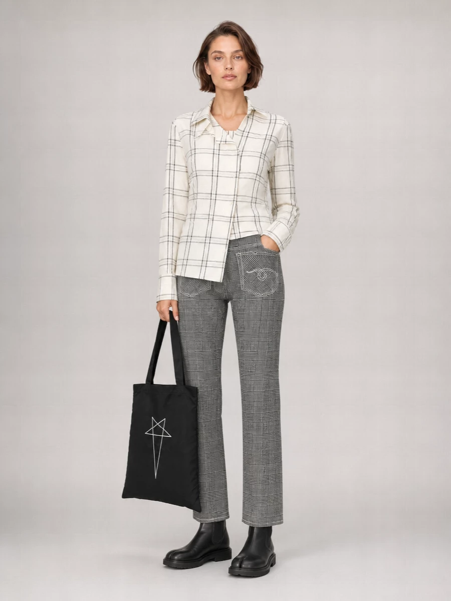 R13 Printed Glen Plaid Low-Rise Cropped Straight-Leg Trousers