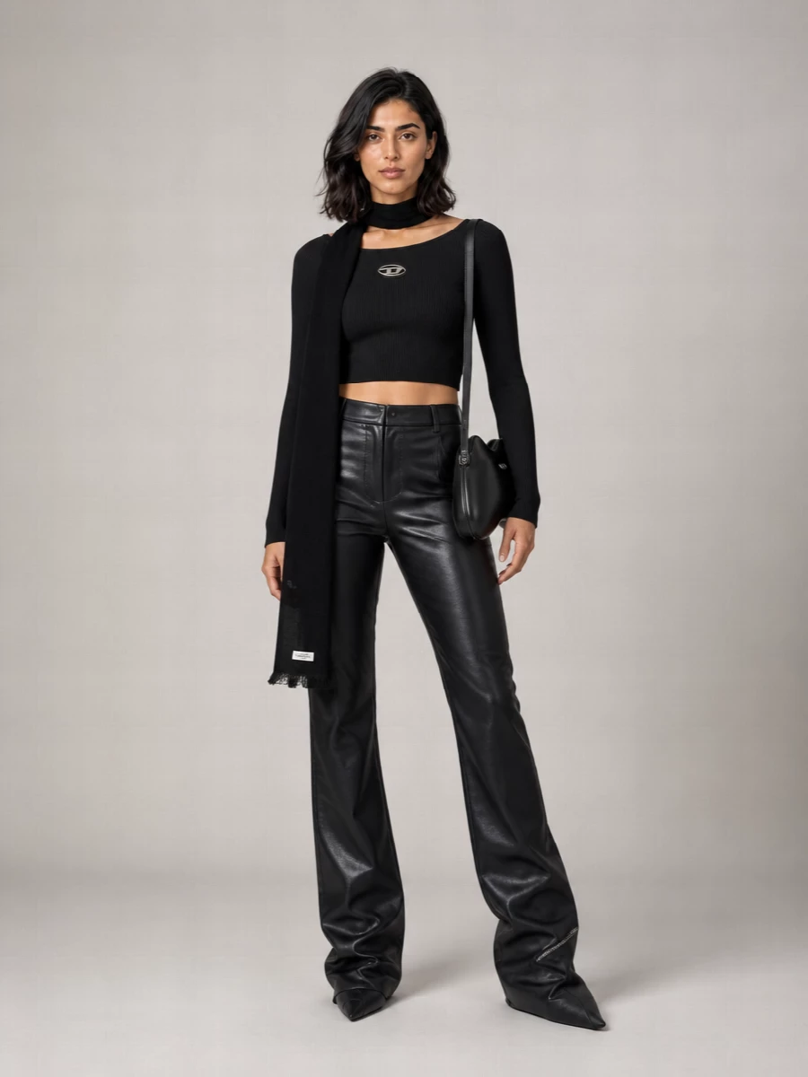 Diesel Ribbed Slim-Fit Cropped Long-Sleeve Top