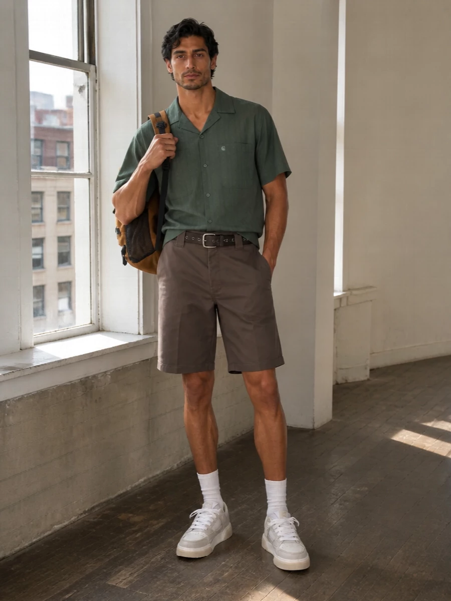 Carhartt utility shorts camp shirt outfit