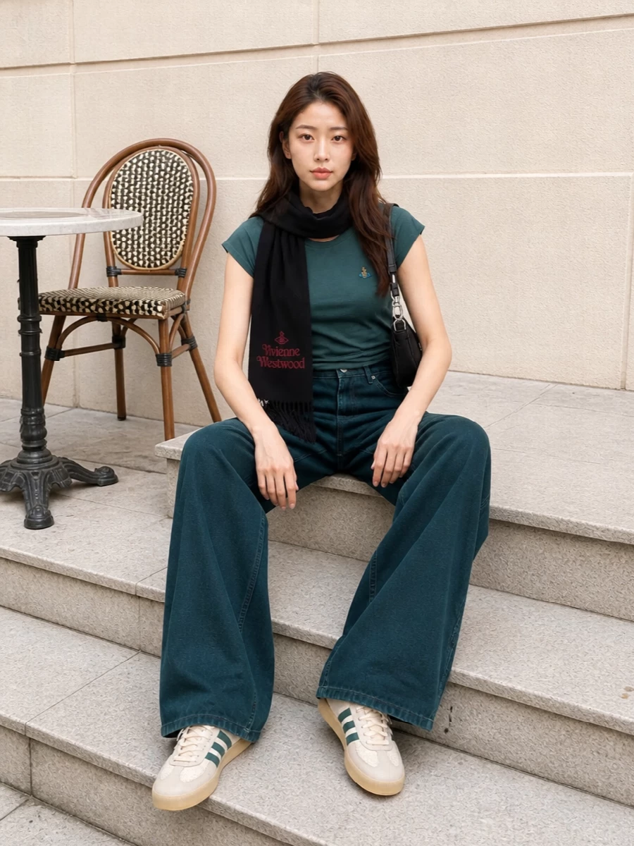 Vivienne westwood orb tee teal wide leg jeans