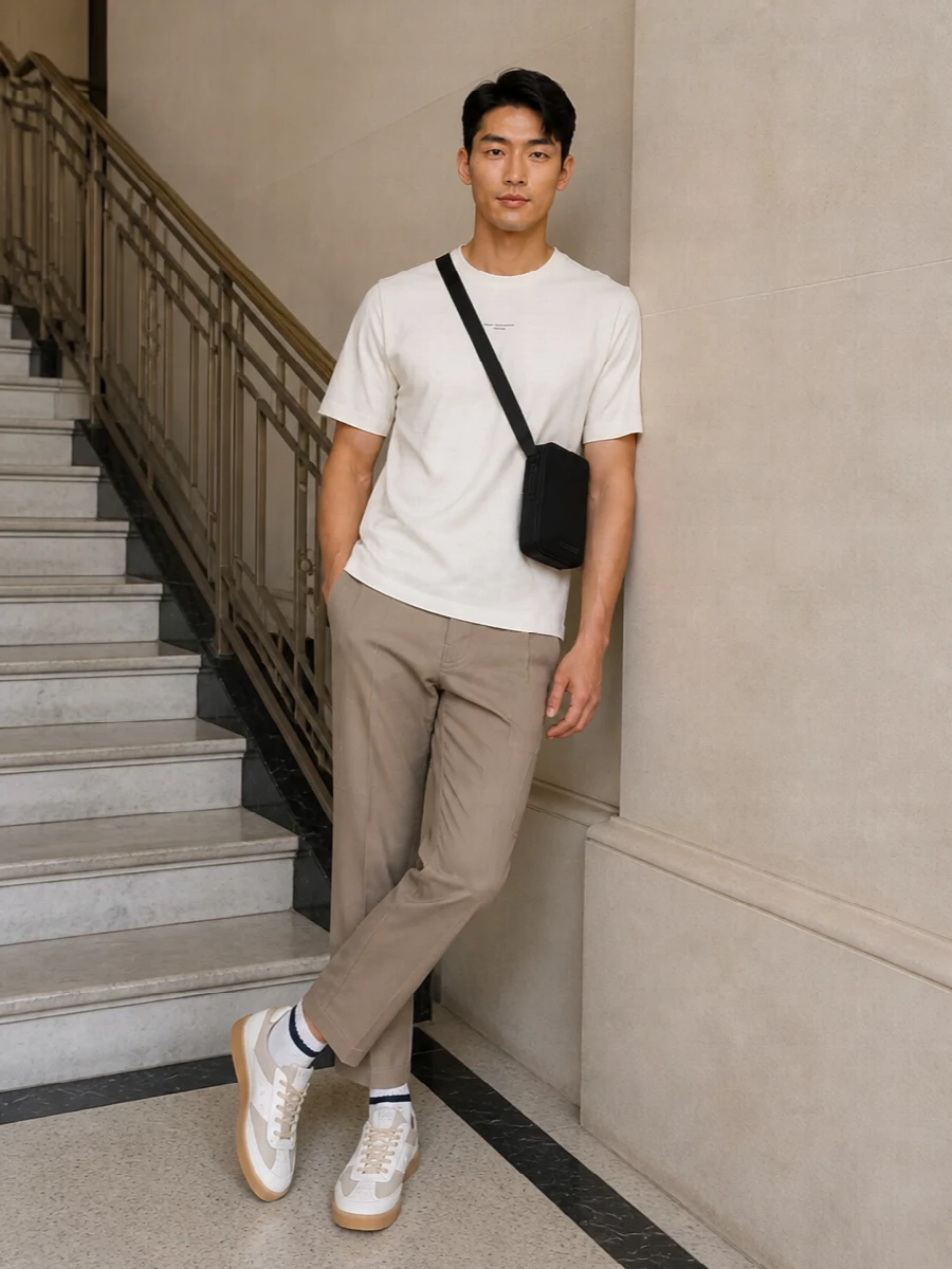 Drole de monsieur tee taupe chinos sneakers
