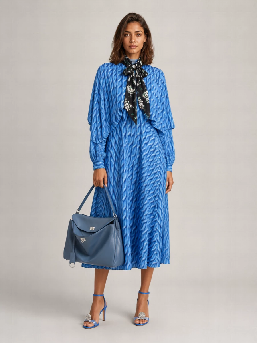 Balenciaga Printed Balloon-Sleeve Midi Dress