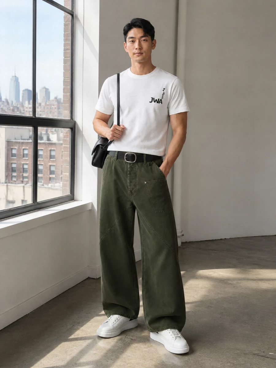 Jw anderson tee wide trousers mcqueen sneakers