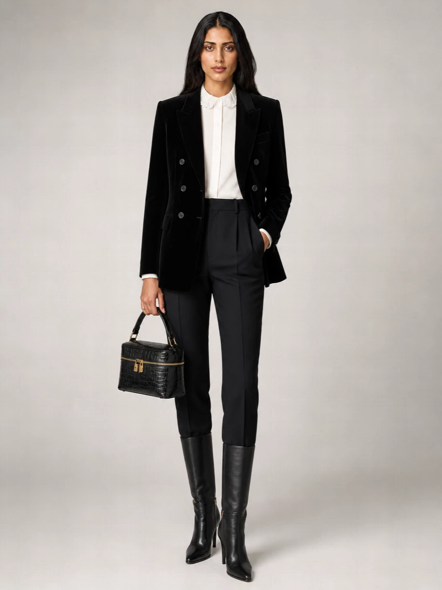 Saint Laurent Velvet Double-Breasted Blazer