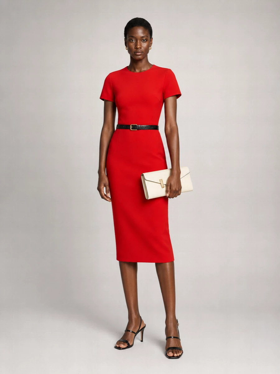 Victoria Beckham Fitted Short Sleeve Midi Dress