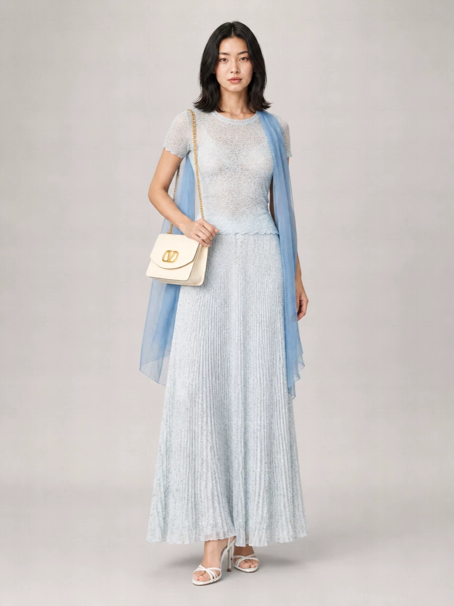 Ermanno Scervino Silk Floral Print Pleated Midi Skirt