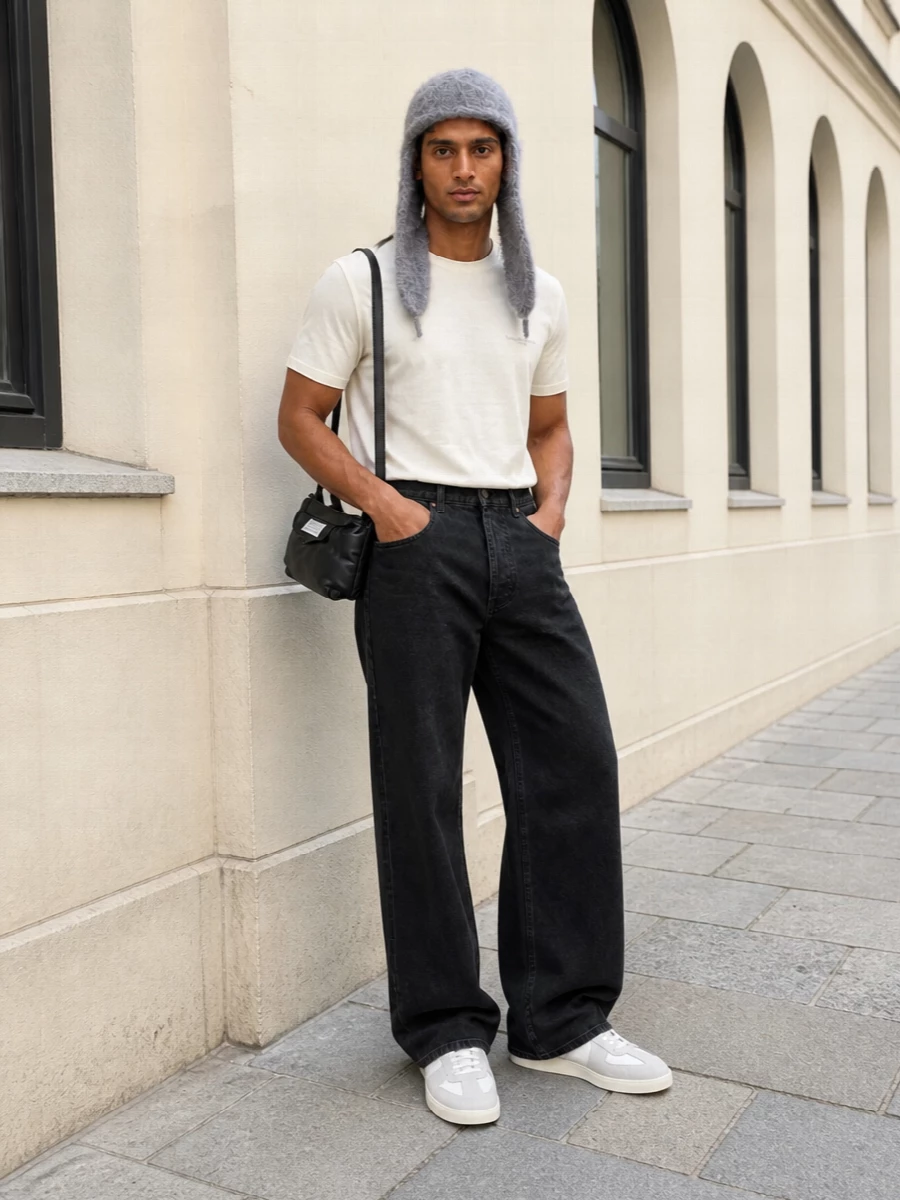 Maison margiela wide leg jeans white tee outfit