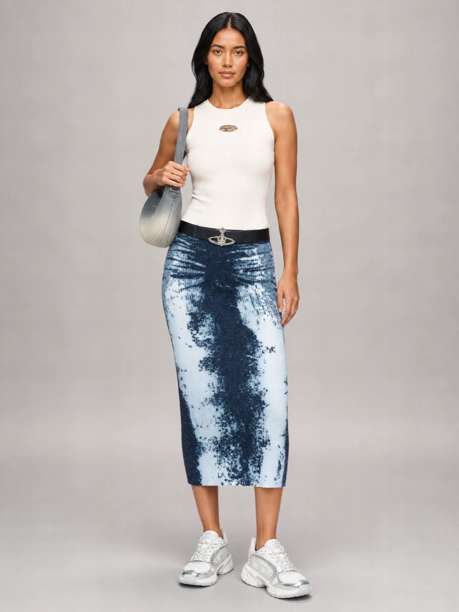 Diesel Metallic Knit Midi Fitted Skirt