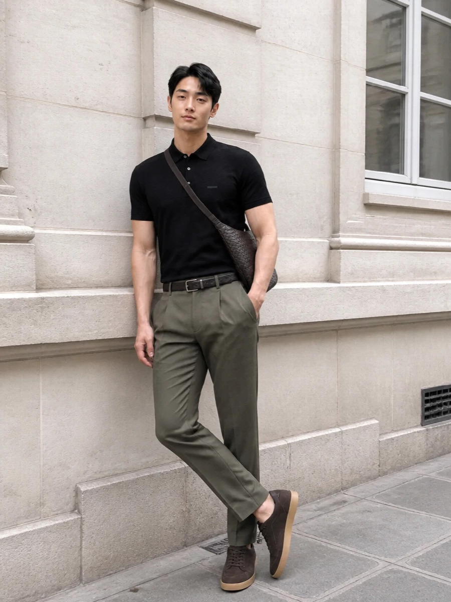 Zegna black polo pleated trousers outfit