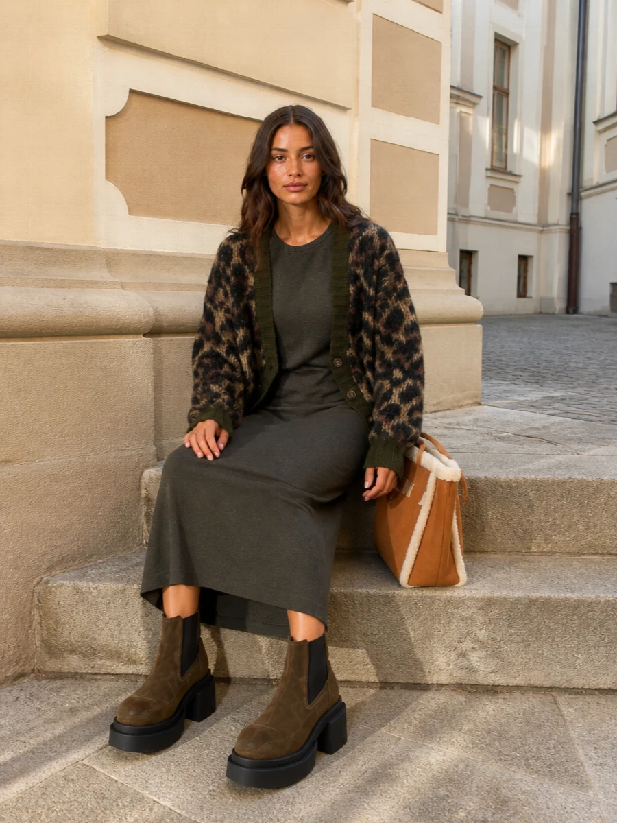 R13 leopard cardigan rick owens knit dress outfit