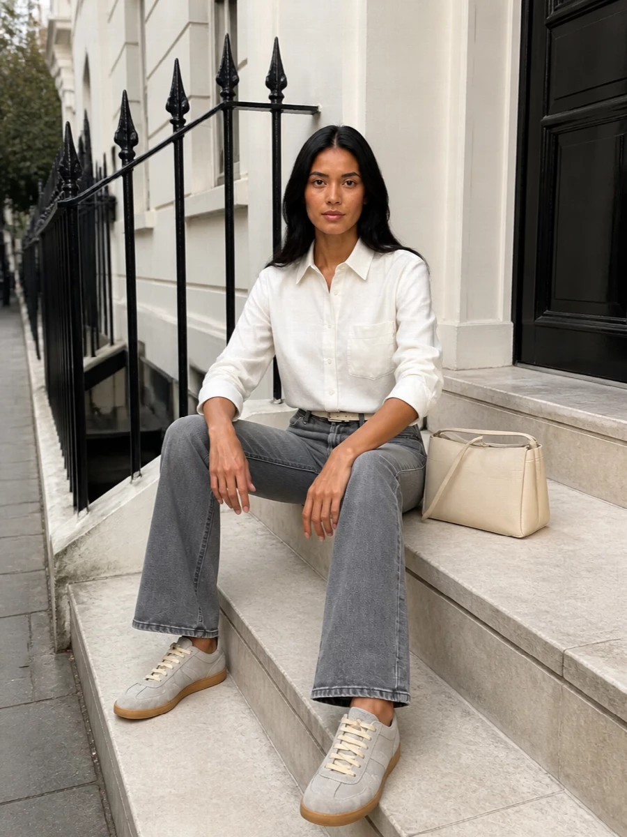 Mother grey flares mm6 shirt margiela sneakers