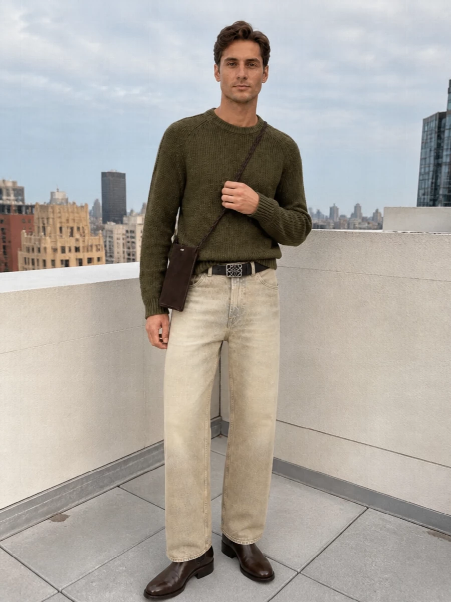 Our legacy wide leg jeans olive knit boots