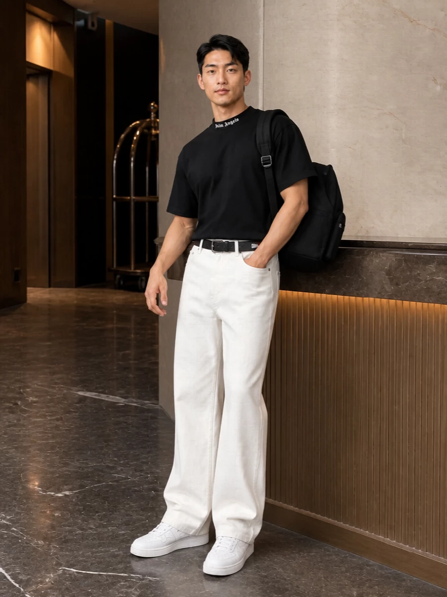 Palm angels jeans amiri sneakers black tee outfit