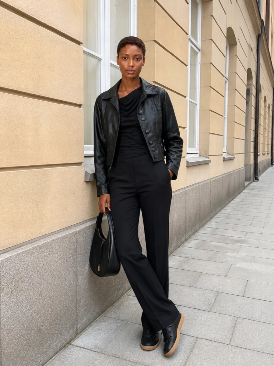 Isabel marant leather jacket black tailored trousers
