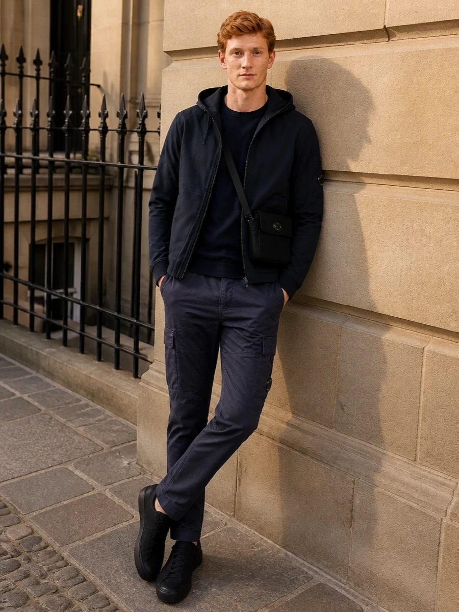 Cp company navy cargo outfit stone island sneakers