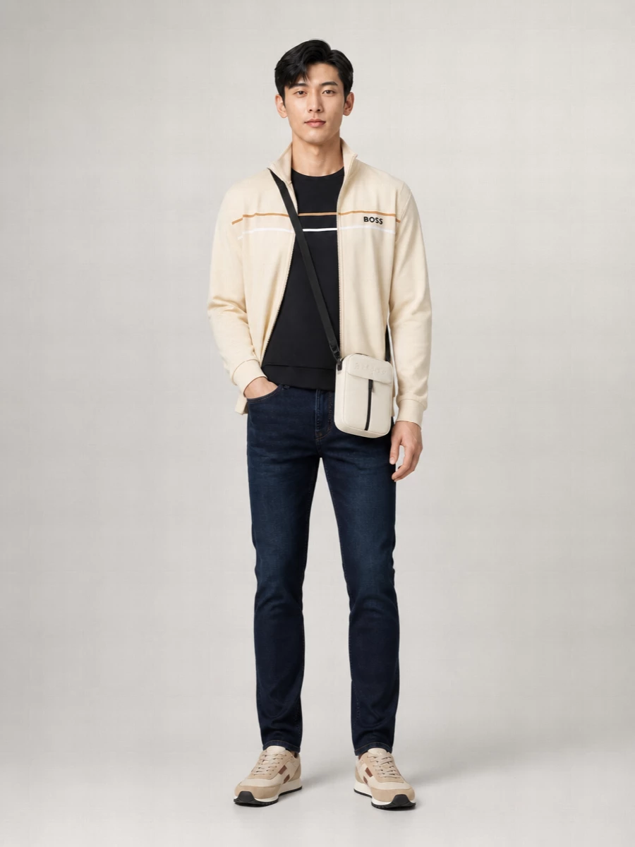 Boss Cotton Zip-Up High-Collar Hoodie