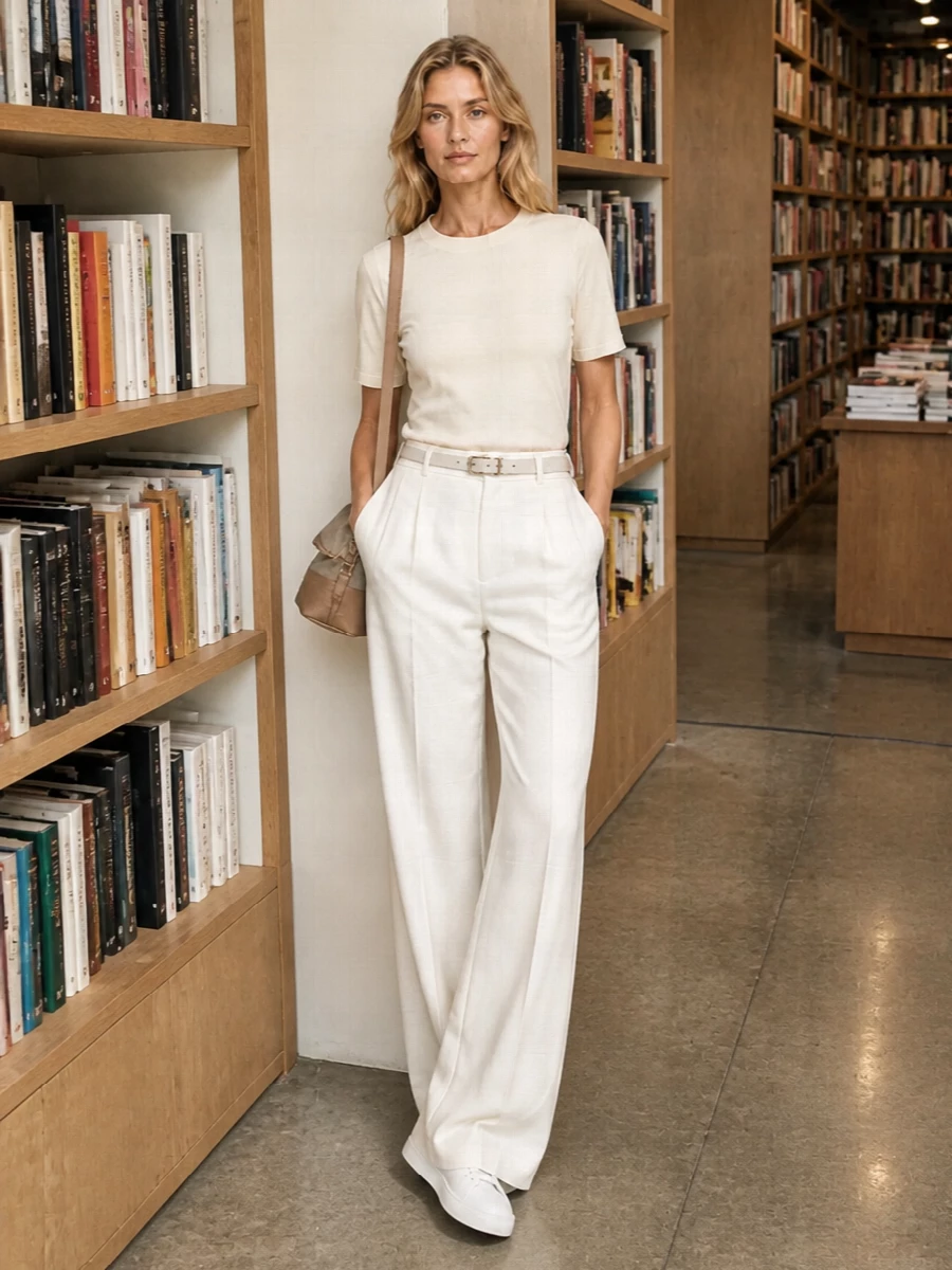Maison margiela cream tee ivory wide leg trousers