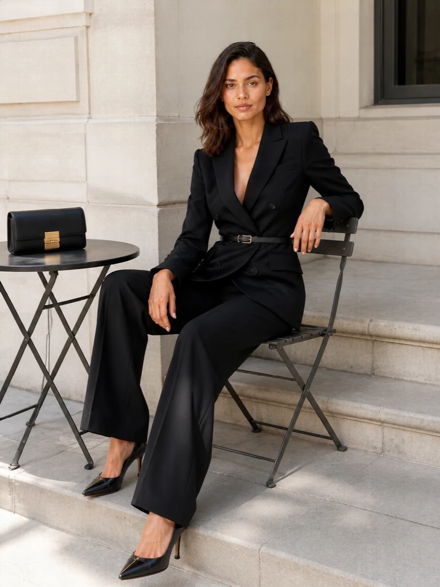 Tom ford black tailored pantsuit heels clutch
