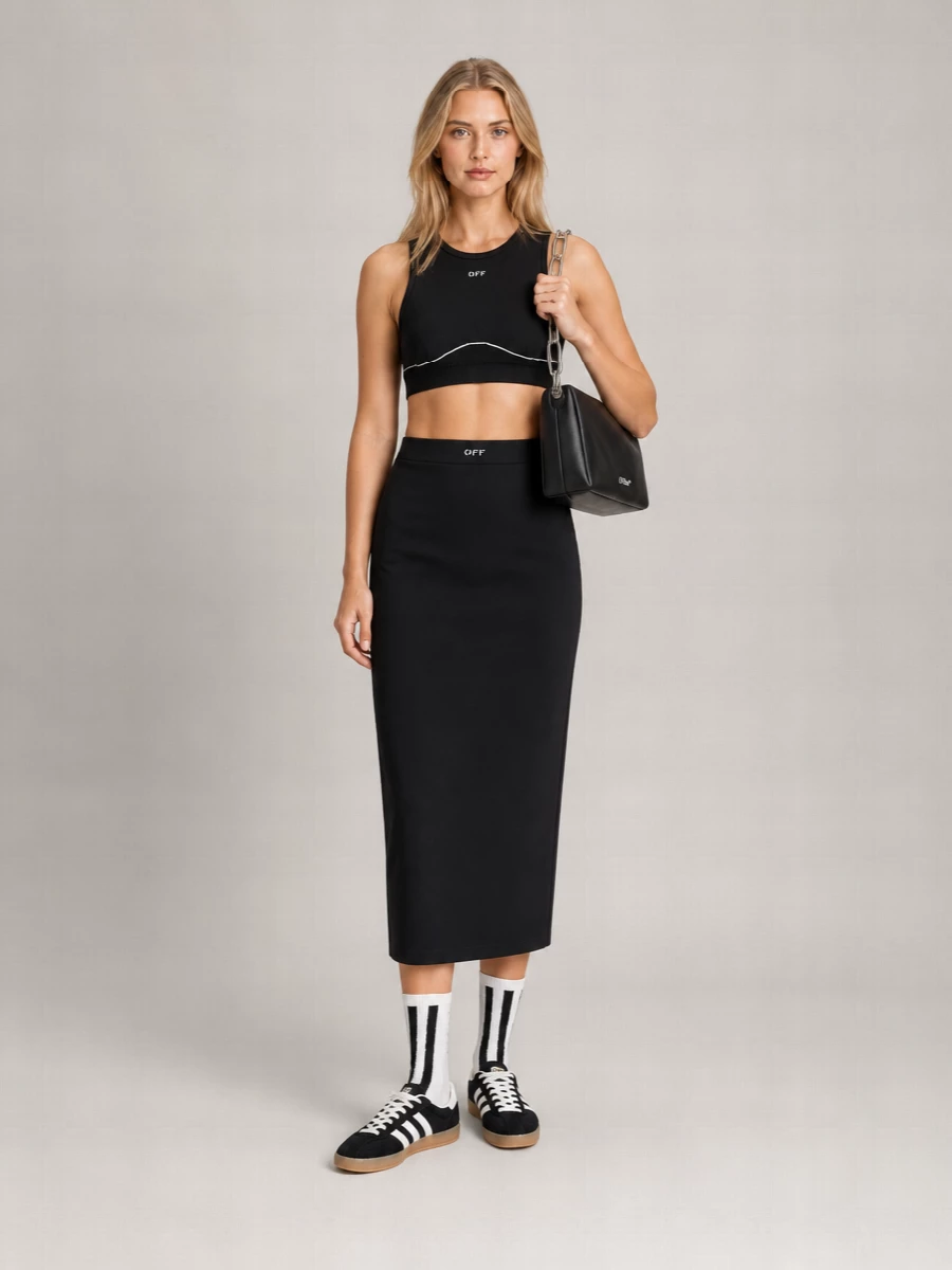 Off-White Ribbed Sleeveless Cropped Sports Bra