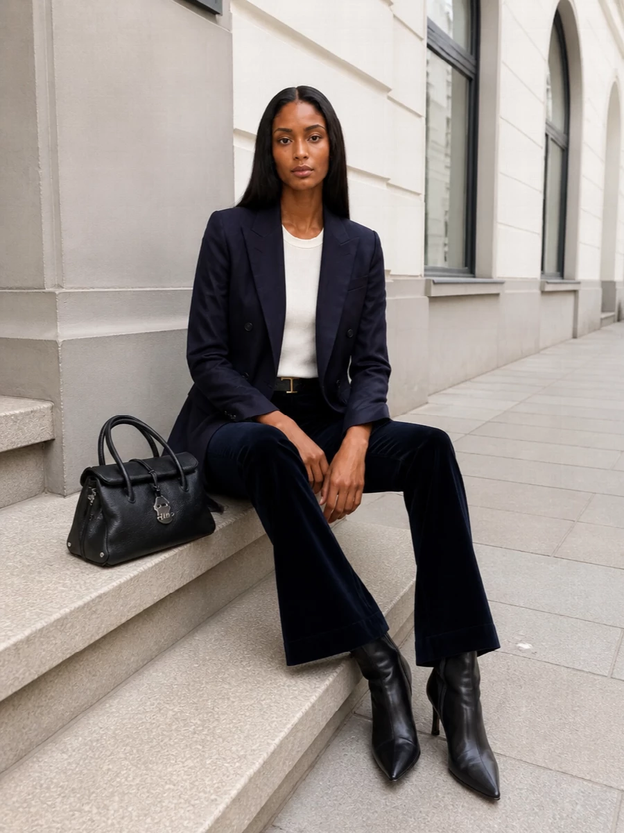 Tagliatore blazer flared trousers toteme boots