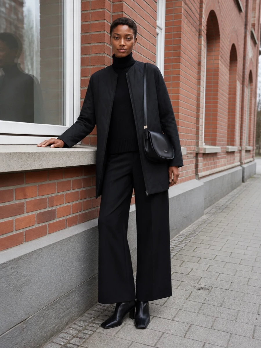 Jil sander quilted coat wide leg trousers