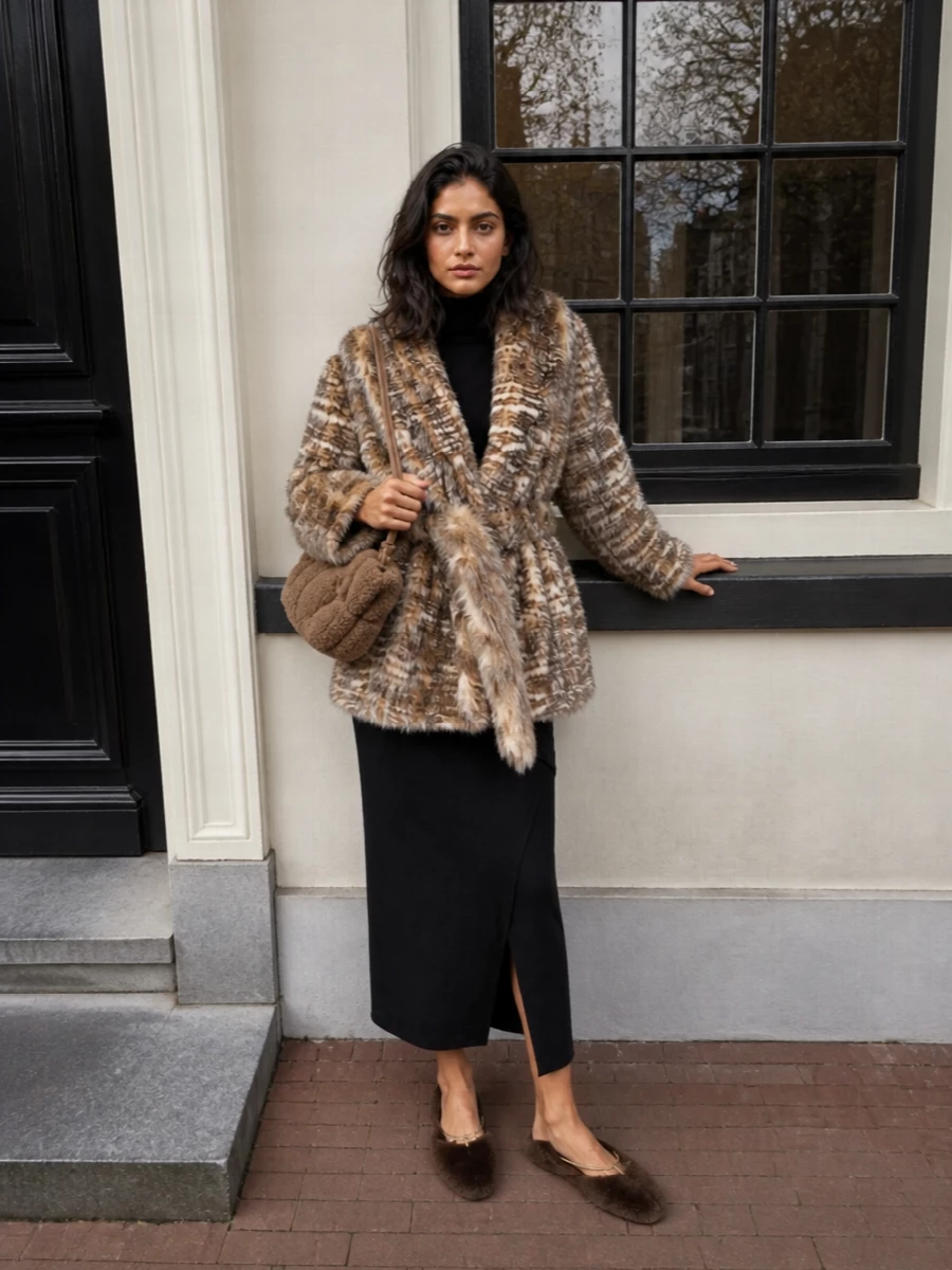 Parosh black knit dress faux fur entire studios coat