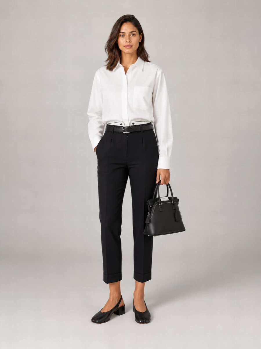 Maison Margiela Wool High-Rise Pleated Straight-Leg Trousers