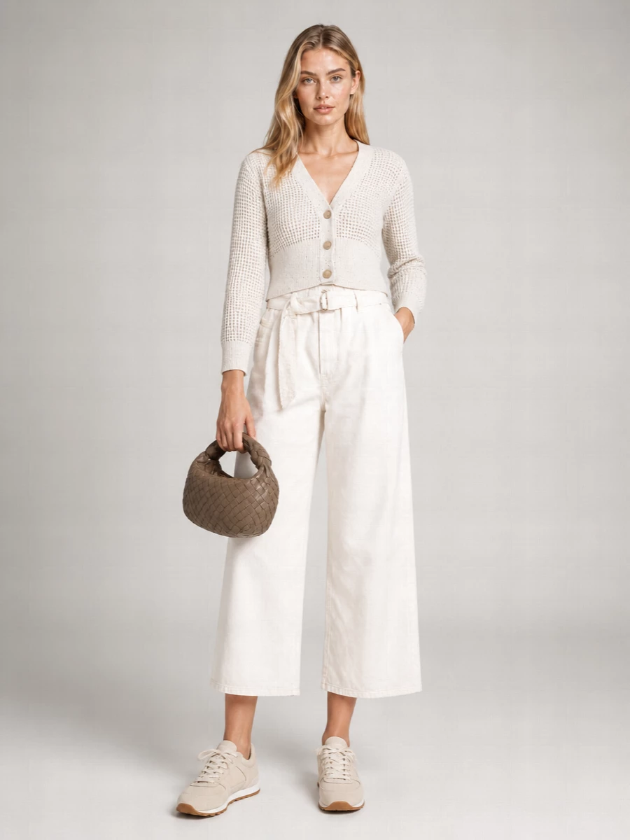 Brunello Cucinelli Crochet Cropped V-Neck Cardigan