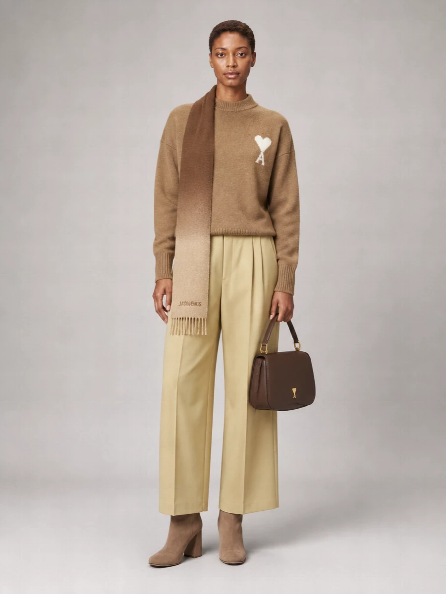 Ami Paris Alpaca Blend Ribbed Crew Neck Sweater