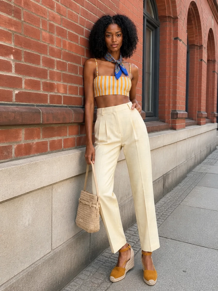 Andamane striped bralette tailored trousers outfit