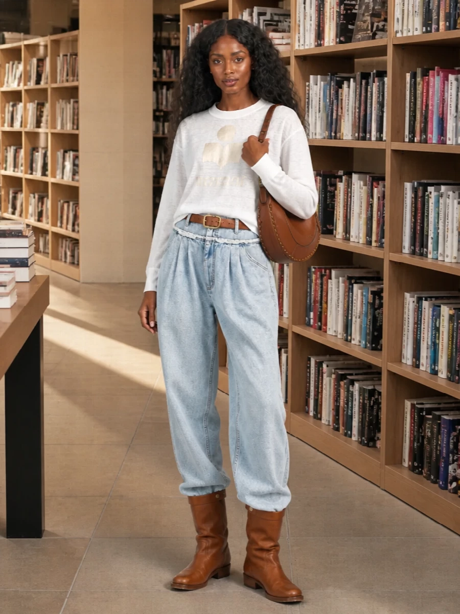 Isabel marant etoile wide leg jeans tan western boots