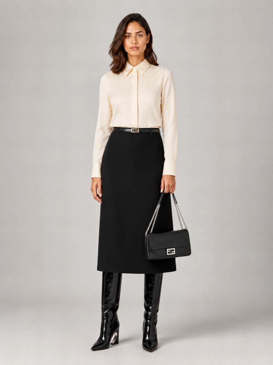 Fendi Wool Straight Skirt