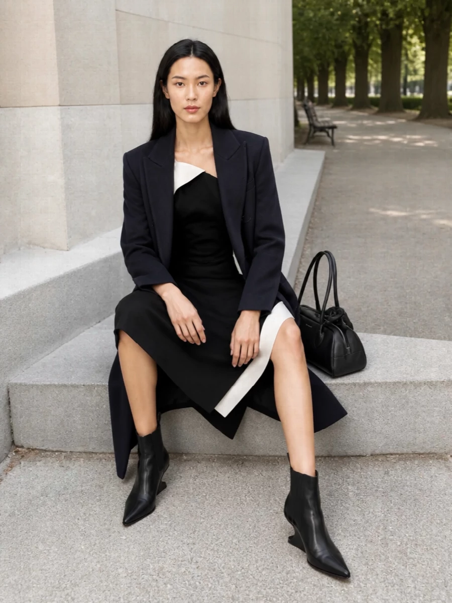 Rohe coat black evening dress ankle boots