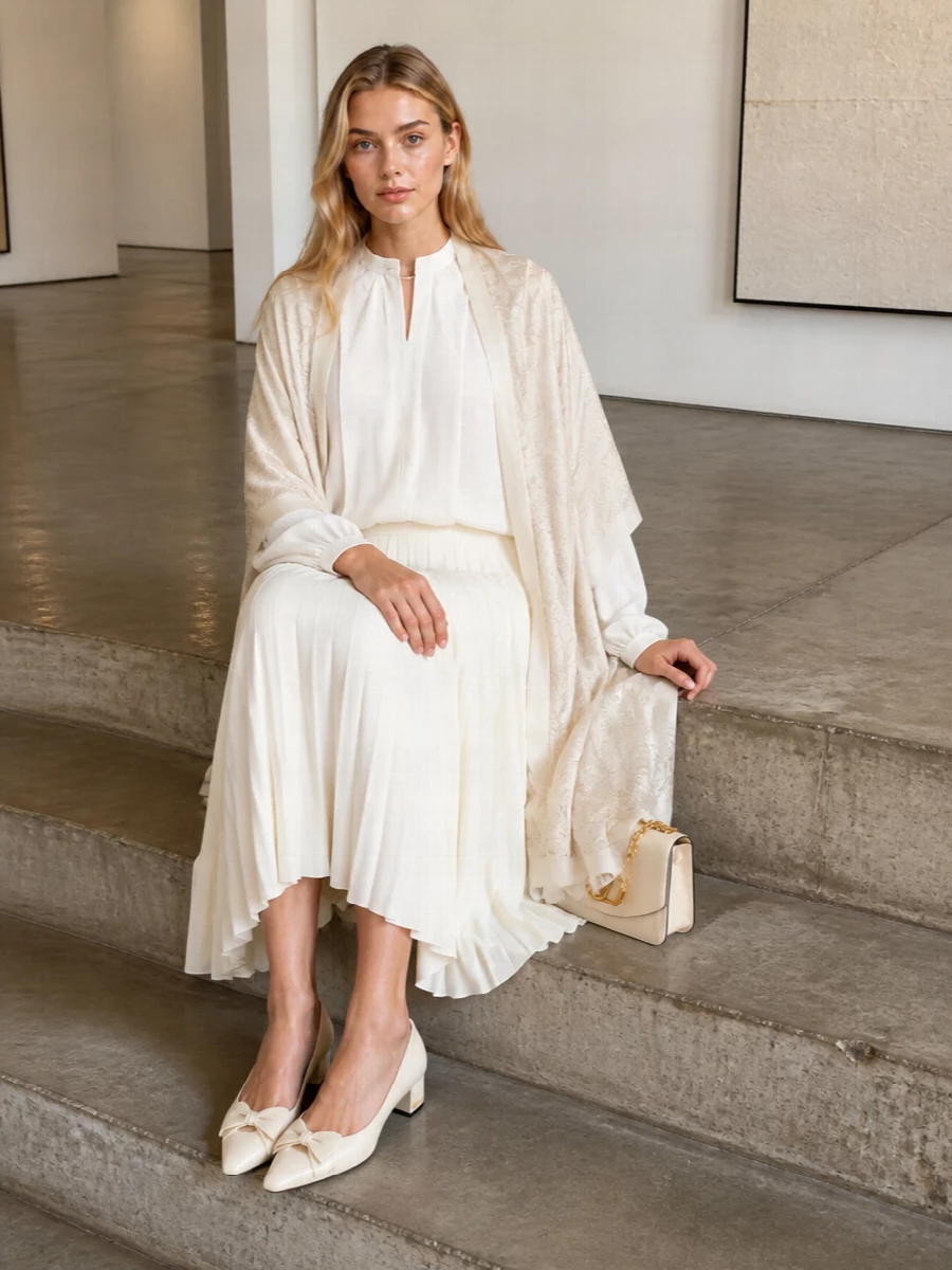 Giambattista valli blouse ivory pleated midi outfit