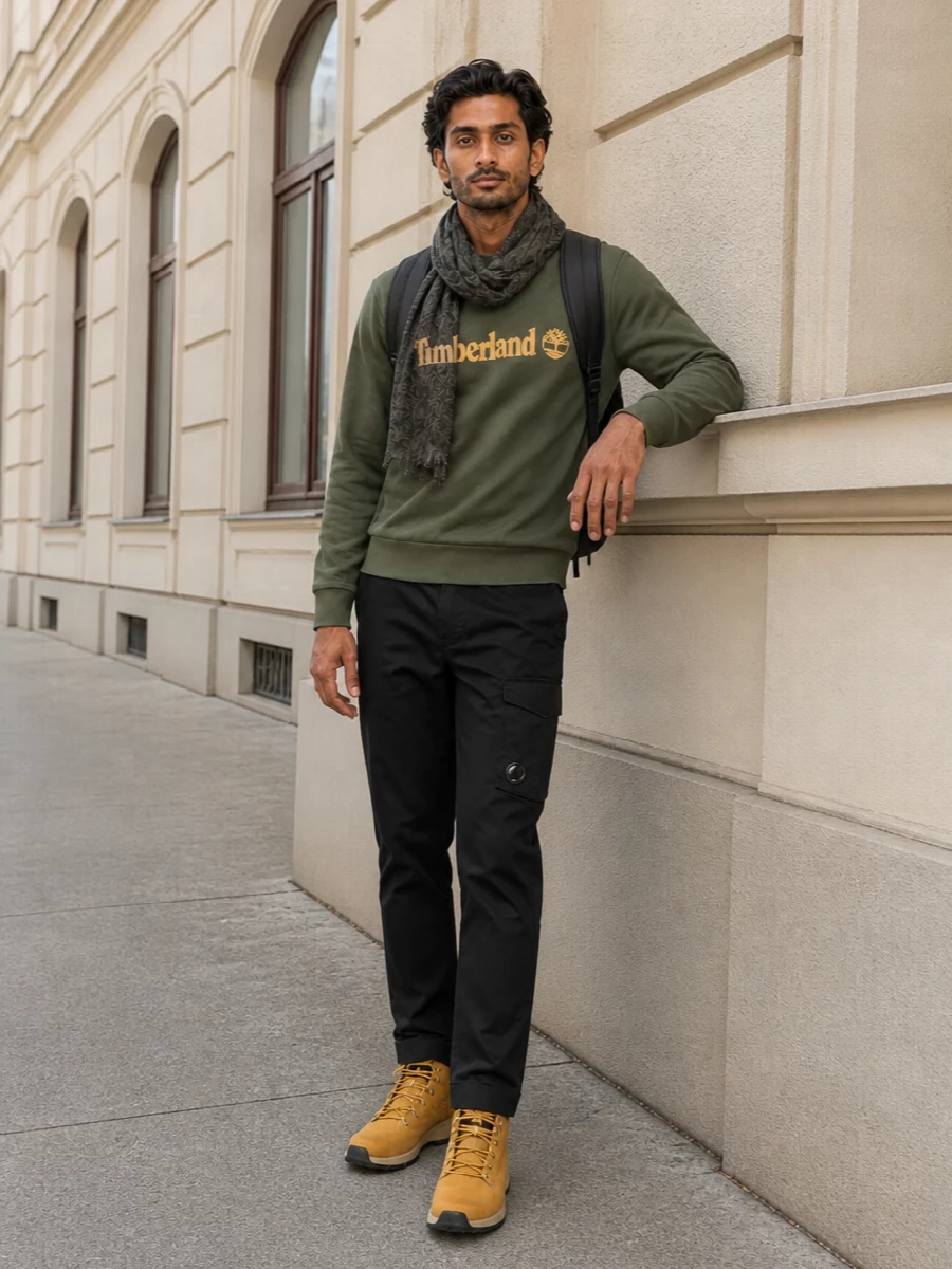 Timberland sweatshirt cp company cargo outfit
