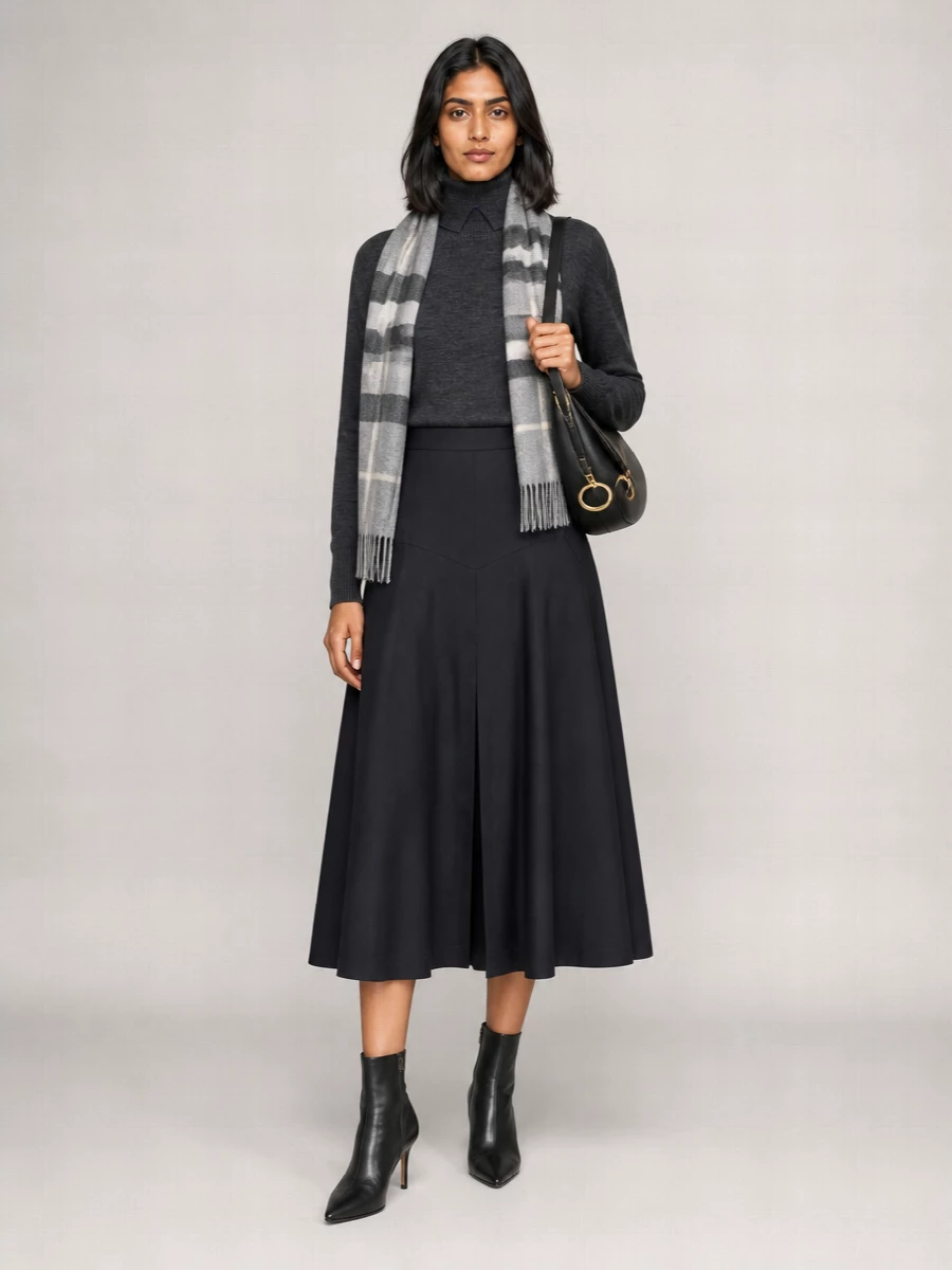 Burberry Wool Twill High-Rise Midi A-Line Skirt