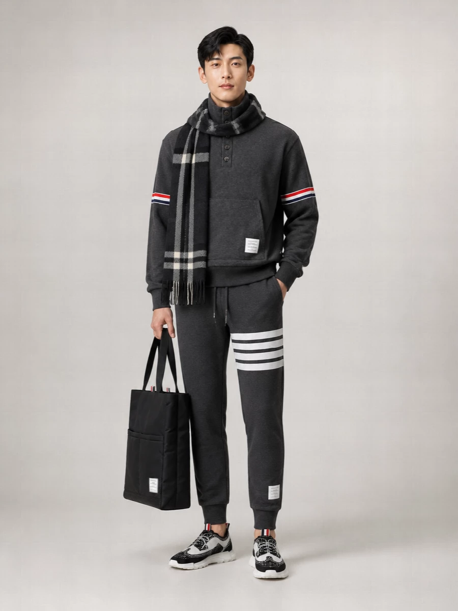 Thom Browne Funnel Neck Pullover Kangaroo Pocket Stripe