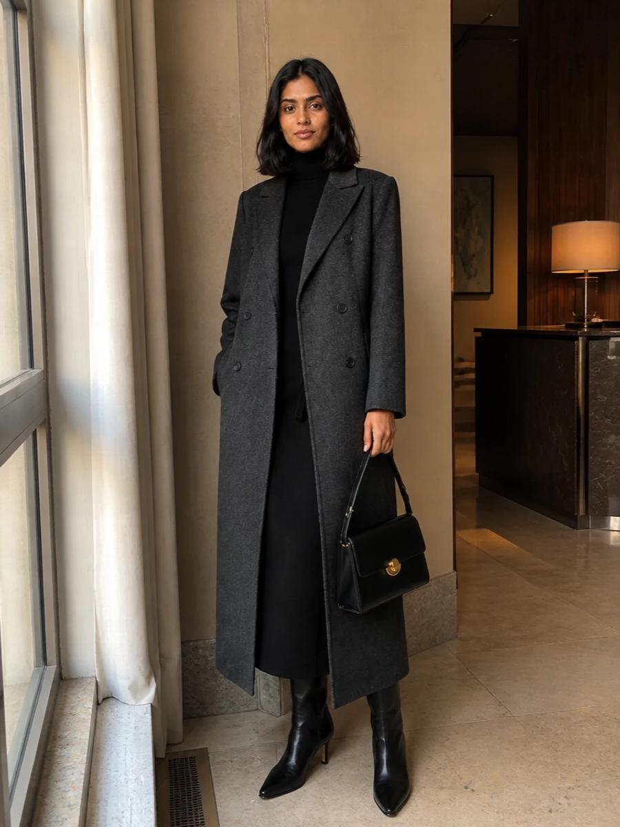 Parosh black knit midi dress frankie shop coat