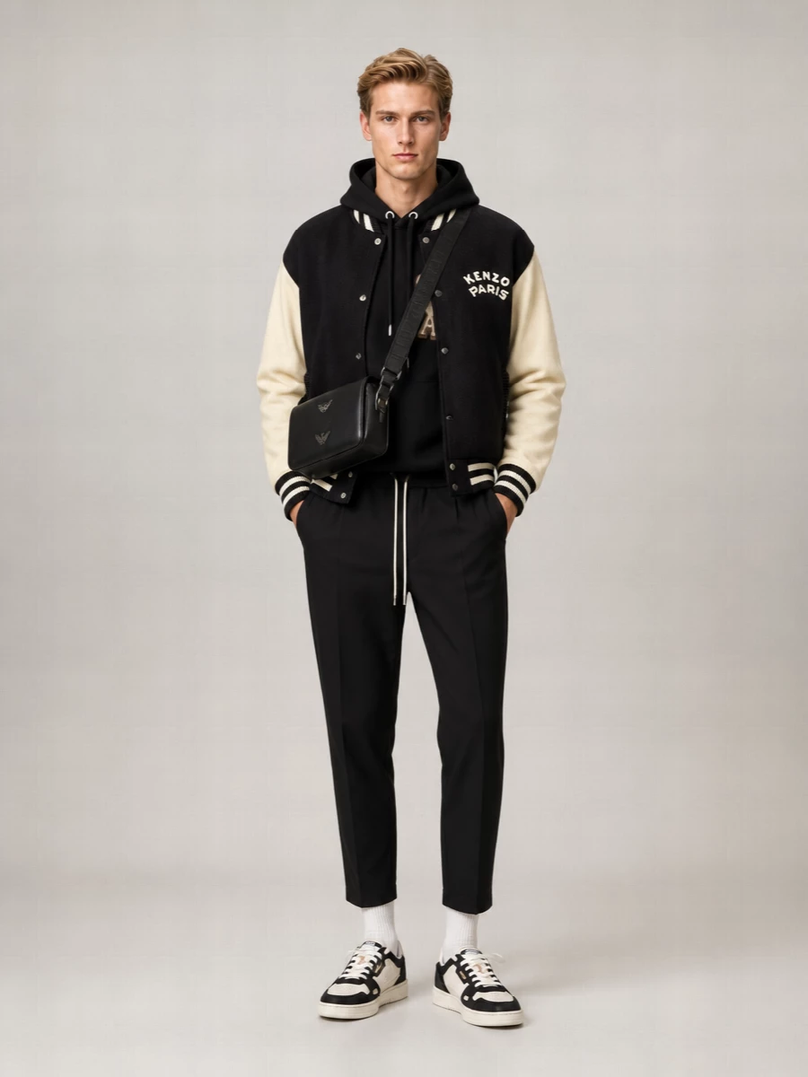 Kenzo Cotton Nylon Ribbed Zip Varsity Cardigan