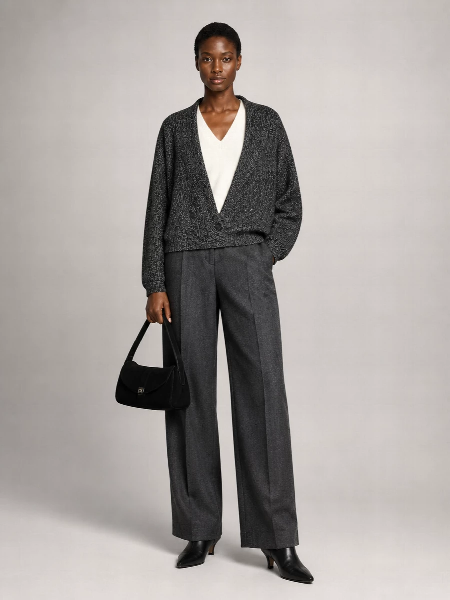 Totême Wool Blend Ribbed Double-Breasted Shawl Neck Cardigan